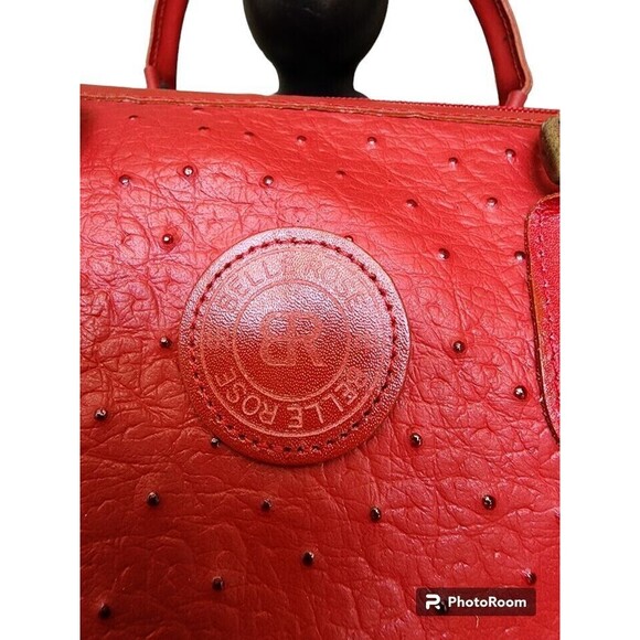 Vintage Belle Rose Ostrich Leather Red Korean Purse Medium Detachable Strap NEW - Picture 2 of 14